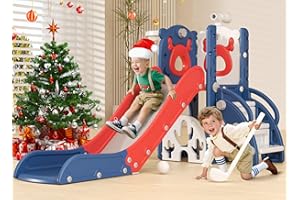 XJD 7 in 1 Toddler Slide, Kids Indoor Slide for Toddlers 12-36 Months, New Upgrade with Golf, Basketball Hoop for Indoor Outdoor Playset,Christmas Birthday Gifts for Toddler (Blue Red)