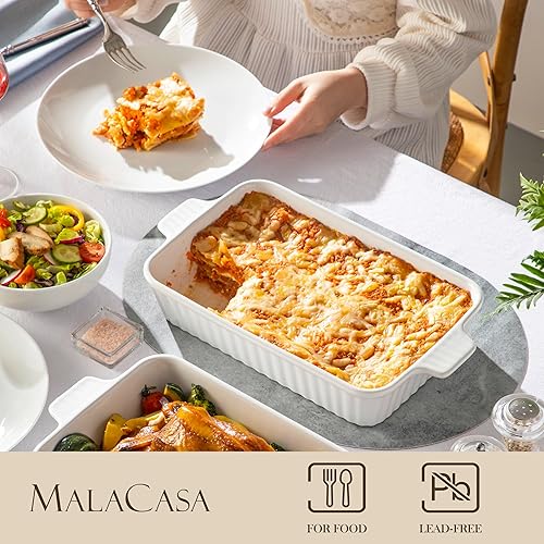 Lasagna Pan White Ceramic Baking Dishes MALACASA Baking Dish
