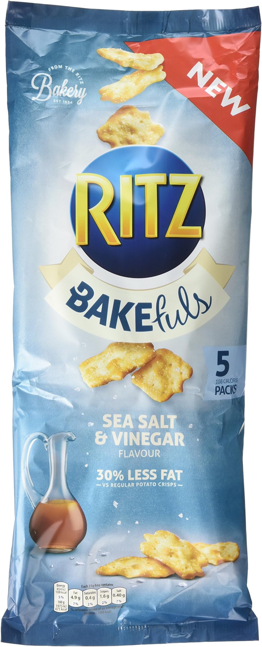 Ritz Bakefuls Sea Salt and Vinegar Snacks, 115 g, Pack of 12