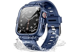 Mosonio Sport Rugged Case with Band for Apple Watch Band 45mm 44mm 41mm 40mm, Light and Soft TPU Bands for Men, Waterproof Band with Screen Protectors, 360°Protective Cover and Tough Bumper for iwatch Series 9 8 7 6 5 4 SE SE2 Men（Size/ Color Optional）