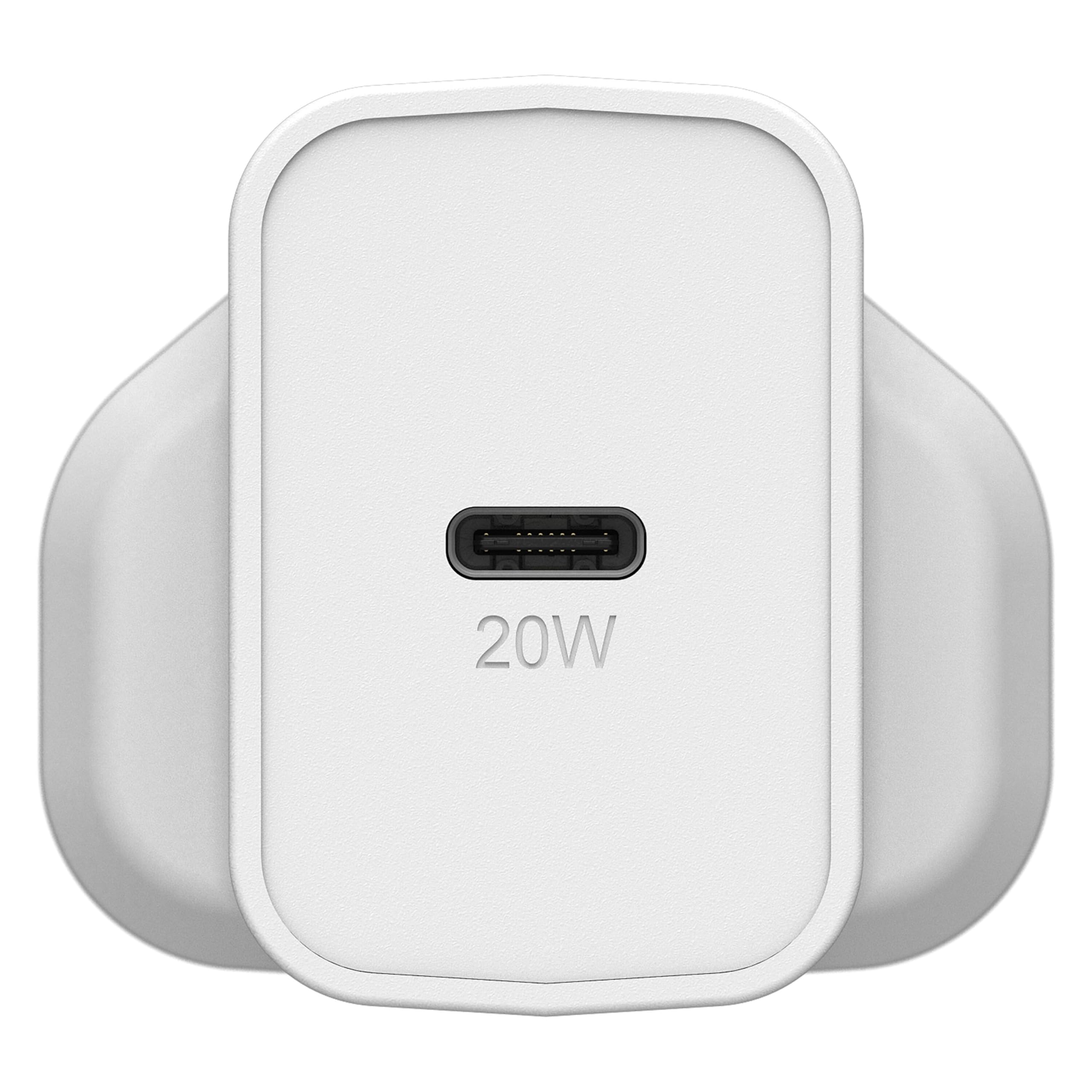 OtterBox USB-C PD UK Wall Charger 20W, Fast Charger for Smartphone and Tablet, Drop Tested, Rugged, Ultra Durable, White