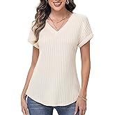 Iysogha Womens Tops Summer Sweaters Short Sleeve V Neck Tunic Tops Dressy Casual Business Blouse