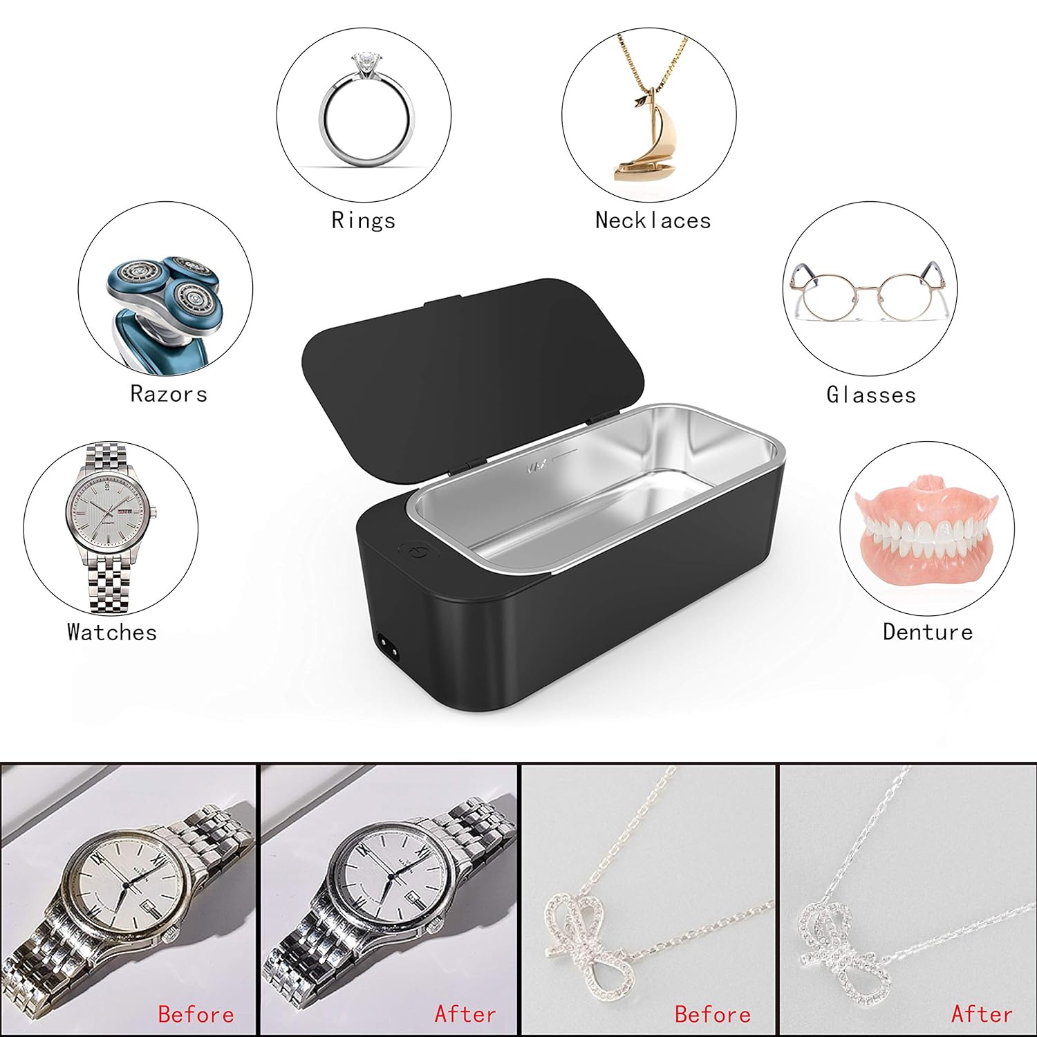 Amazon Com Ultrasonic Jewelry Cleaner Professional Ultrasonic Machine For Rings Watches Denture Eyeglasses Coins Razors With 450ml Industrial Scientific