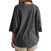 HUGOOME Womens Oversized T Shirts Summer Casual Short Sleeve Tops Cotton Crew Neck Loose Fit Basic Tee Plus Size Blouse