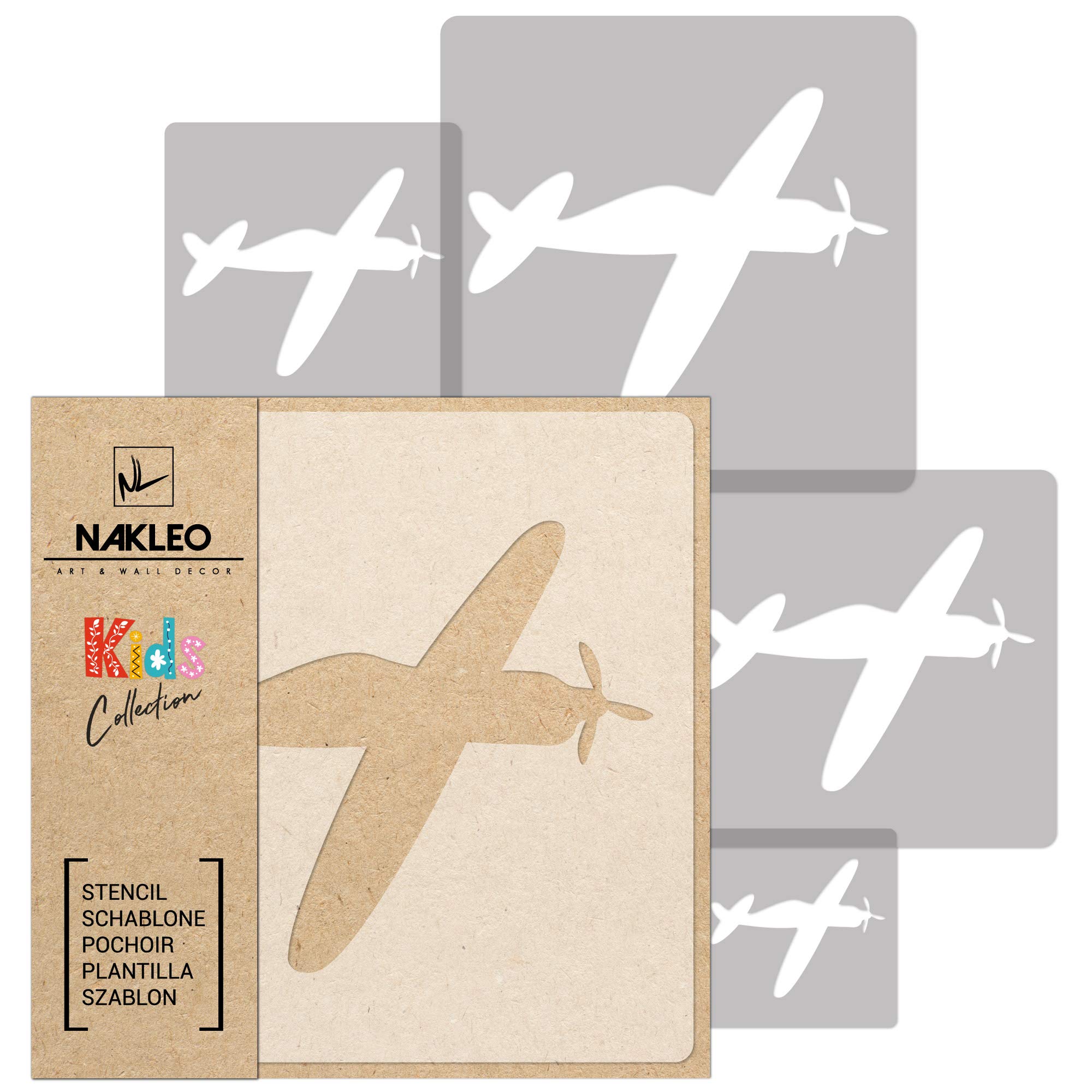 NAKLEO Painting Stencils Set for Nursery Room, 5 Pcs Templates 9x9 to 34x34cm Plane Airplane Flight, Plastic and Reusable Drawing Stencils, Decor, Craft DIY Wall Furniture