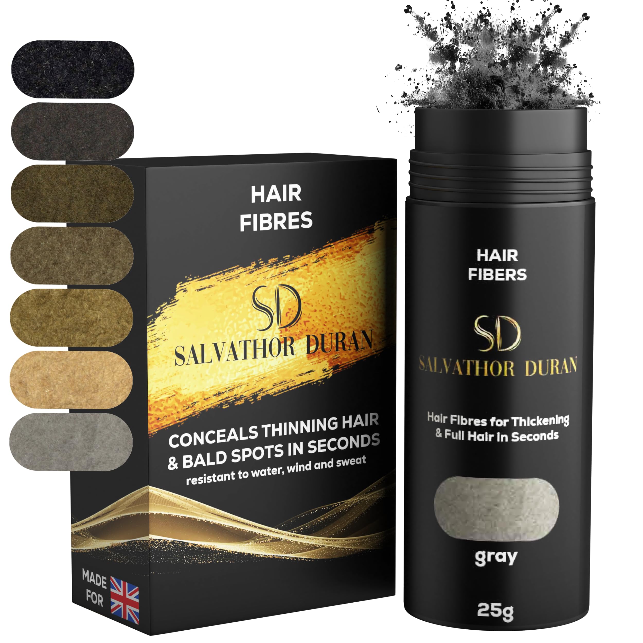 Hair Fibers Salvathor Duran 25 g - Hair Fibre Spray for Instant Volume - Hair Builind Fibers (Gray)