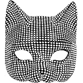 Tepoobea Rhinestone Cat Mask, Woman Costume Outfit, Black Sparkle Masquerade Masks for Women Halloween Party Favor, Cosplay & Masquerade Ball Party