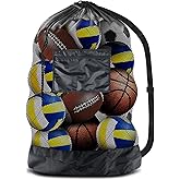 BROTOU Thickened Extra Large Sports Ball Bag Mesh Socce Ball Bag Heavy Duty Drawstring Bags Team Work for Holding Basketball, Volleyball, Baseball, Swimming Gear with Shoulder Strap