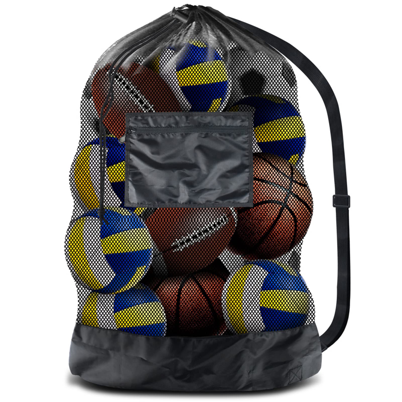 BROTOU Extra Large Drawstring Mesh Bag for Balls, Waterproof Storage Bag for Football, Basketball, Volleyball, Heavy Duty Training Equipment Bag with Shoulder Strap (2, 30” x 40”)