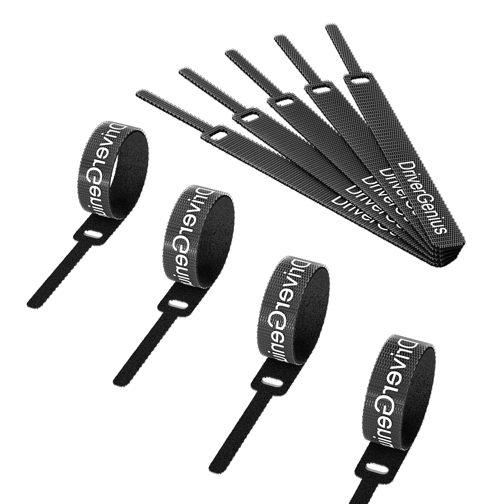 DriverGenius Reusable Cable Straps Ties Black - 40Pcs Adjustable Hook and Loop Cable Tie for Desktop Cable Management