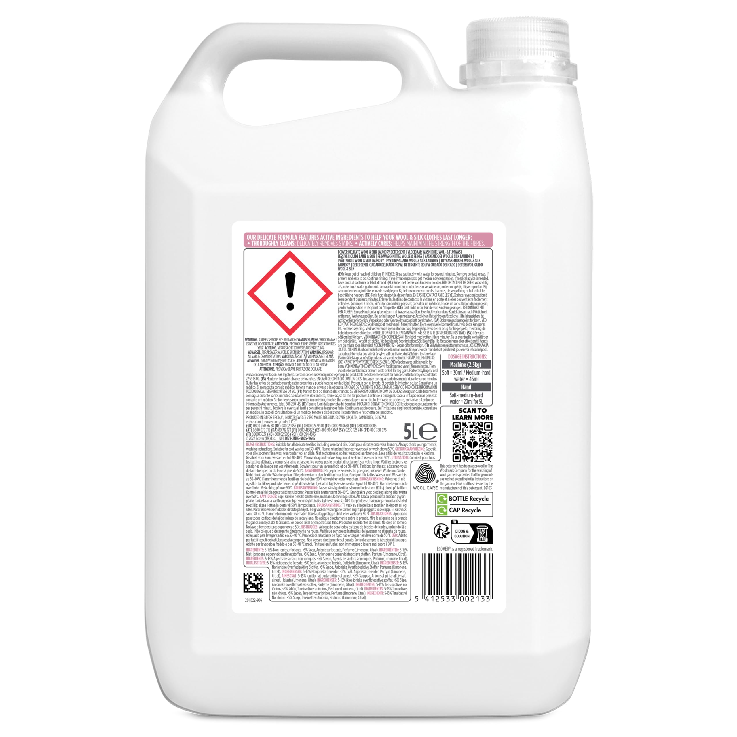 Ecover Flüssigwaschmittel Nachfüllpack für empfindliche Wäsche, frische Wasserlilie- und Honigmelonenduft, Ecover Waschmittel, 111 Wäschen, 1 x 5L 2