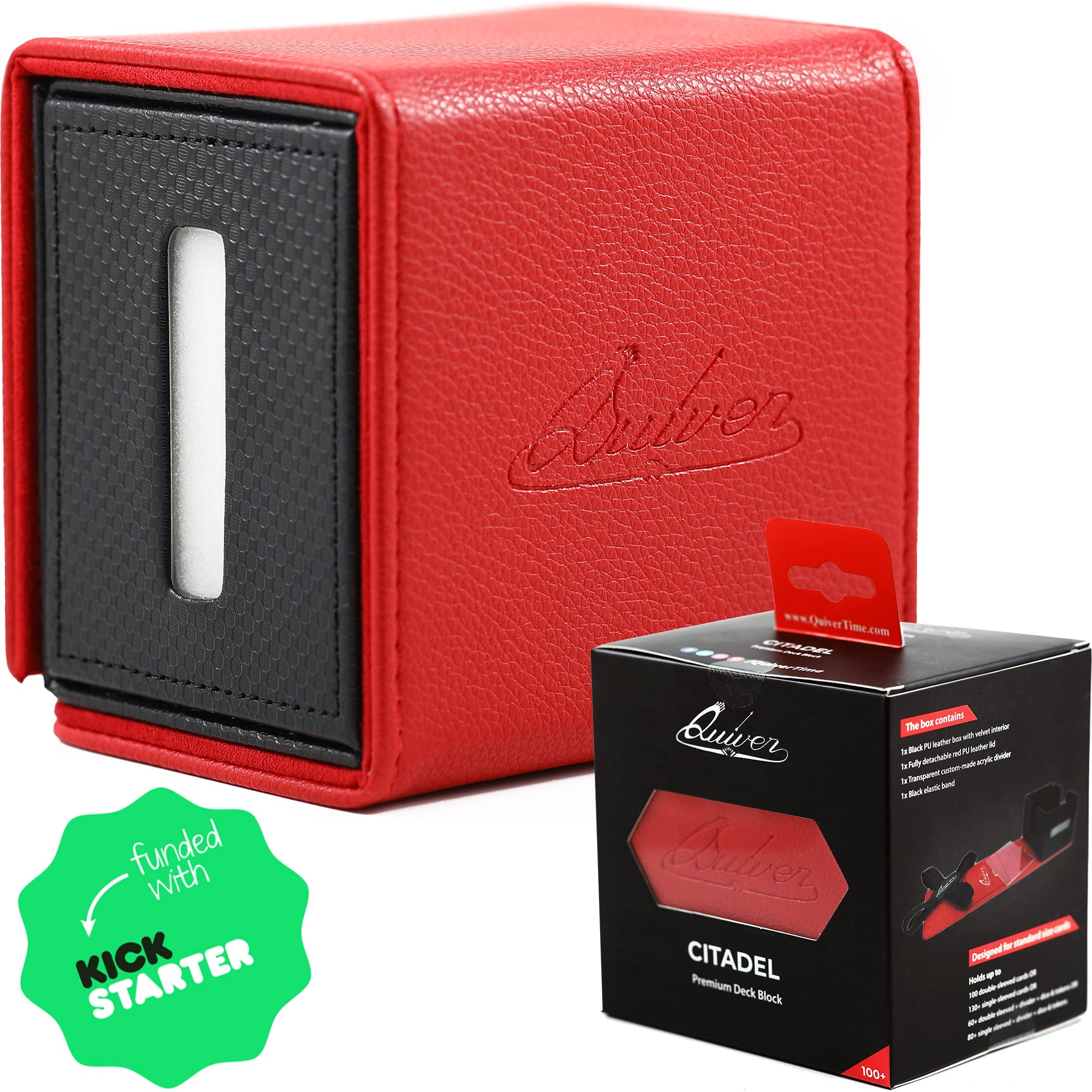 Quiver Time Citadel Deck Block Red - 100+ Card Storage Box for Cards, Dice and Tokens, Custom Divider - Compatible with Commander MTG, Pokémon and other TCG games. — image 1
