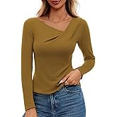 DCCISU Women's Long Sleeve Asymmetrical Cowl Neck Ribbed Tops 2026 Spring Fashion Dressy Shirt Going Out Top