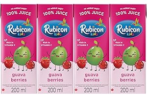 Rubicon Kids Guava Berries Juice | Pack of 4, 200mL Juice Box | 100% Juice, No Added Sugar | Blend of Apple, Guava, Cranberry