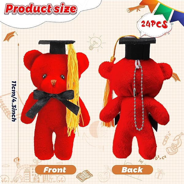 SOTIFF 24 PCS MINI GRADUATION BEAR PLUSH GIFT STUFFED ANIMAL WITH CAP GIFT FOR HER, FOR HIM, CLASS OF 2026 GRADUATION PRESENT FOR COLLEGE HIGH SCHOOL FOR DIY KEYCHAIN XMAS DECORATIONS(MULTICOLOR)