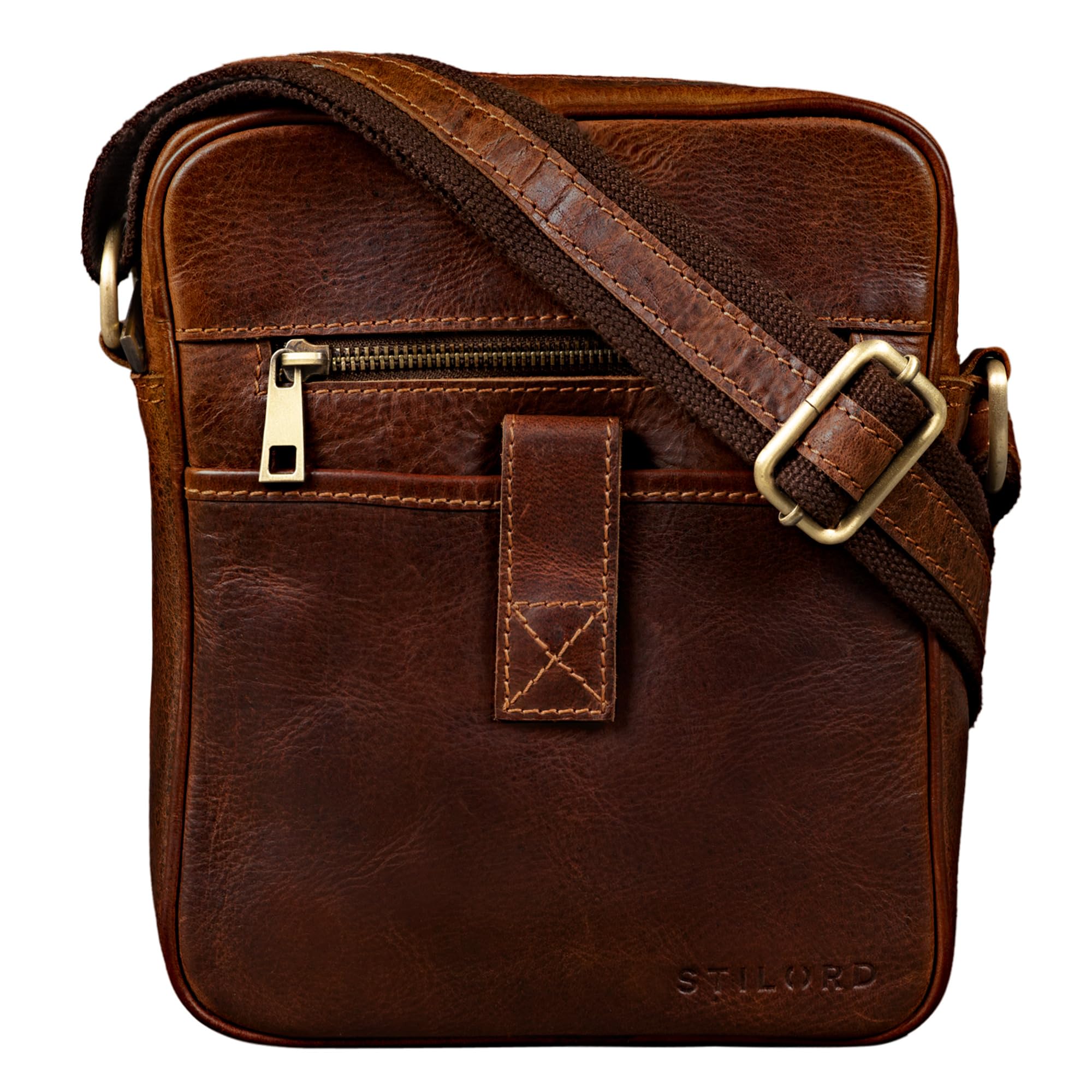 STILORD "Brent" Vintage Shoulder Bag Men Small Messenger Bag Genuine Leather Crossbody Bag for 8 inch Tablets DIN A5 Courier Bag Businsess Satchel Retro Colour:Torres - Brown