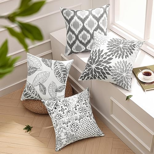Phantoscope Set of 4 New Living Series Decorative Grey Throw Pillow Case Cushion Cover 20 x 20 inches 50 x 50 cm