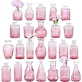 TBWIND Pink Glass Bud Vase Set of 24, Small Flower Vases for Centerpieces in Bulk, Mini Vintage Vase for Wedding Decor, and Home Table Décor