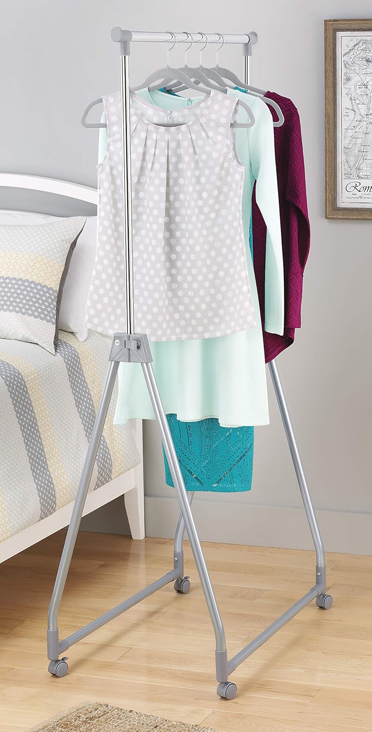 Whitmor Foldable Garment Rack - Rolling Clothes Hanger - Adjustable Height: Home & Kitchen