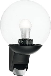 Steinel Außenwandleuchte L 585 schwarz, 180° Bewegungsmelder, Max. 12 m Reichweite, klassisch, mundgeblasenes Glas