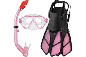 Snorkel Set for Kids, Anti-Fog Tempered Glass Swimming Goggles Anti Leak Diving Mask 180 Degree View