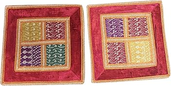 Red Pillow Sham Embroidered Patchwork Throw Cushion Covers Bohemian Interior 16"X16"