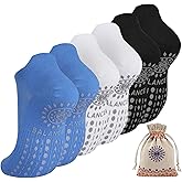 Grip Pilates Socks Ankle for Women, Yoga Non Slip Socks for Barre Workout Gym Hospital Sticky Slipper Socks 3 Pairs