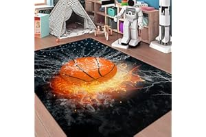 kodhyvj Black Sport Rugs Basketball Rug for Boys Bedroom Basketball Room Decor Kids Room Rug Playroom Rug for Living Room Bedroom Home Decor, 3'x5'