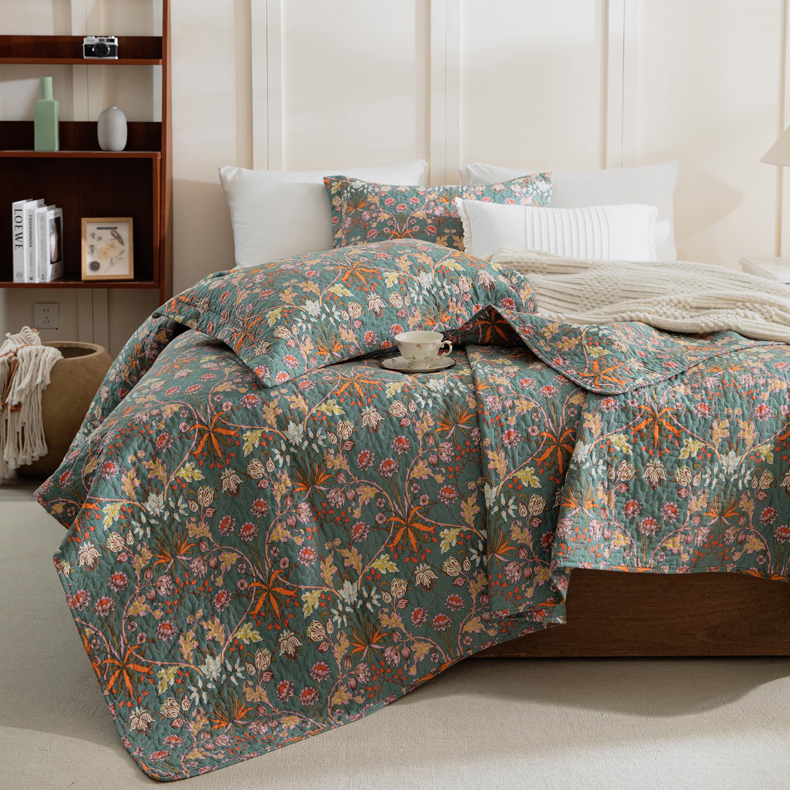 Photo 1 of Lady Ann Oversized King Bedspreads 128x120, 100% Cotton Oversized King Quilt Bedding Set Vibrant Paisley Floral Pattern Plant Botanical Printed Quilted Coverlet Set, 3 PCS