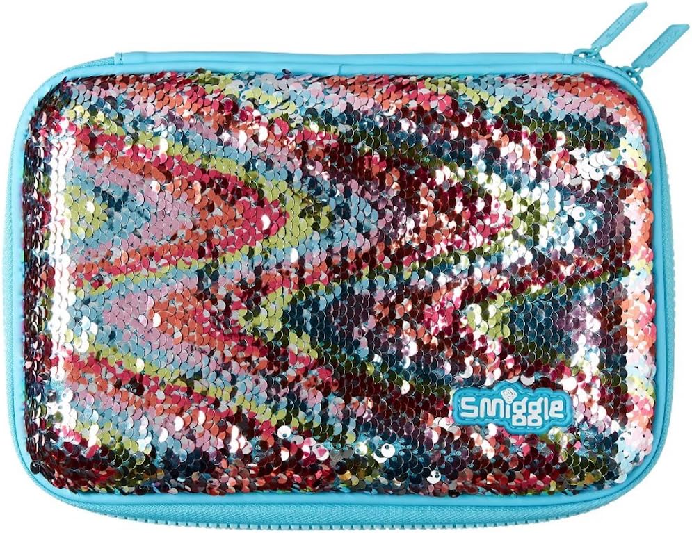 Smiggle Sparkle Hardtop Pencil Case Blue with Rainbow Reversible