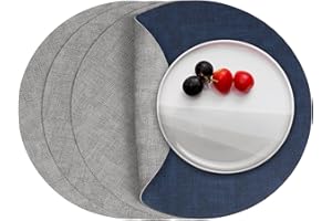 Myir JUN Round Placemats Dual Sided, Faux Leather Place Mats Set of 4 Indoor Placemats for Dining Table Outdoor Placemats Non-Slip Washable Table Mats (Gray Blue, Set of 4)
