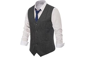 PJ PAUL JONES Men's Herringbone Tweed Suit Vest Casual Wool Blend Waistcoat