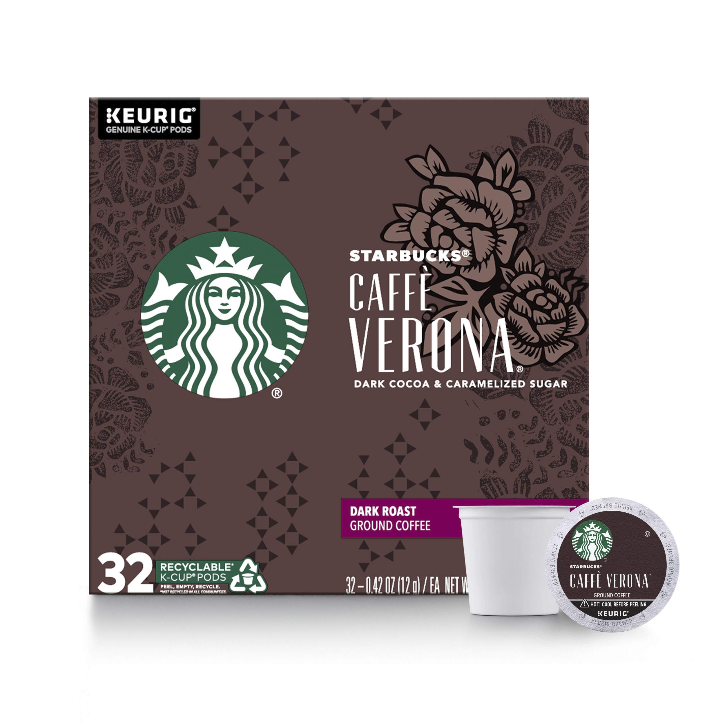 STARBUCKSDark Roast K-Cup Coffee Pods - Caffè Verona for Keurig Brewers - 1 Box (32 Pods)