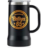 Onebttl 65th Birthday Gifts for Men, Dads, Grandpas, Husband, Vintage 65th Birthday Gifts, 24oz Stainless Steel Beer Stain Mug, Black
