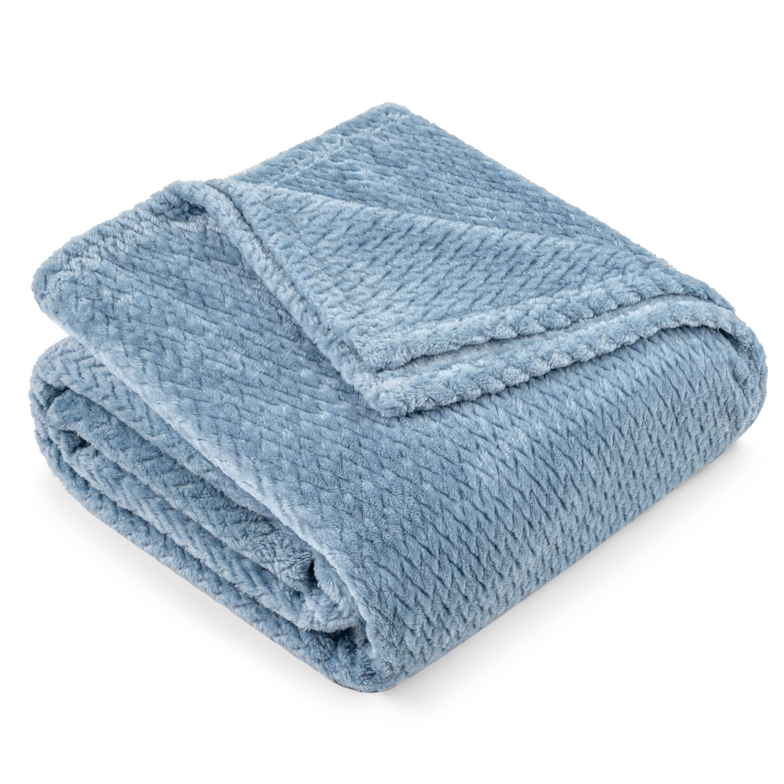 Photo 1 of PAVILIA Soft Fleece Dusty Blue Throw Blanket for Couch, Lightweight Plush Warm Blankets for Bed, Fuzzy Cozy Flannel Blanket Throw for Sofa, Travel, Jacquard Pattern, Dusty Blue, Twin, 60x80 inch