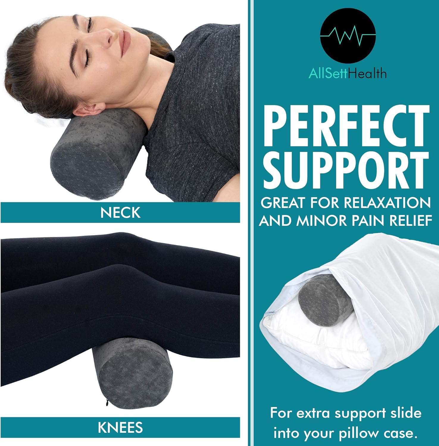Bamboo Gray Round Cervical Roll Cylinder Bolster Pillow with Removable Washable Cover, Ergonomically Designed for Head, Neck, Back, and Legs || Ideal for Spine and Neck Support During Sleep: Health & Personal Care
