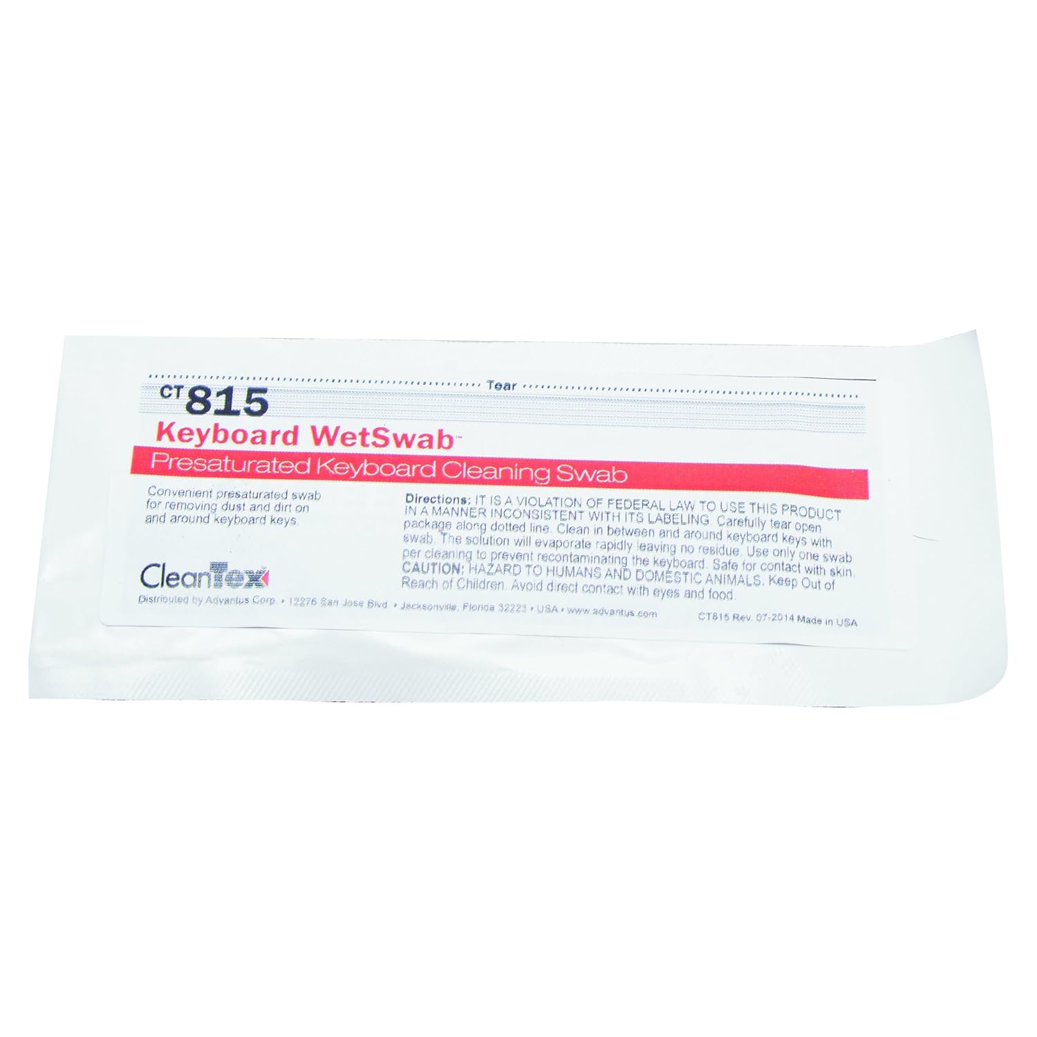 CleanTex Keyboard WetSwab Alcohol-Saturated Foam Swabs, Box of 25 Swabs (CT815)