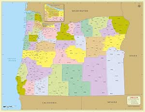 Amazon.com : Oregon Zip Code Map with Counties (48" W x 37" H) : Office