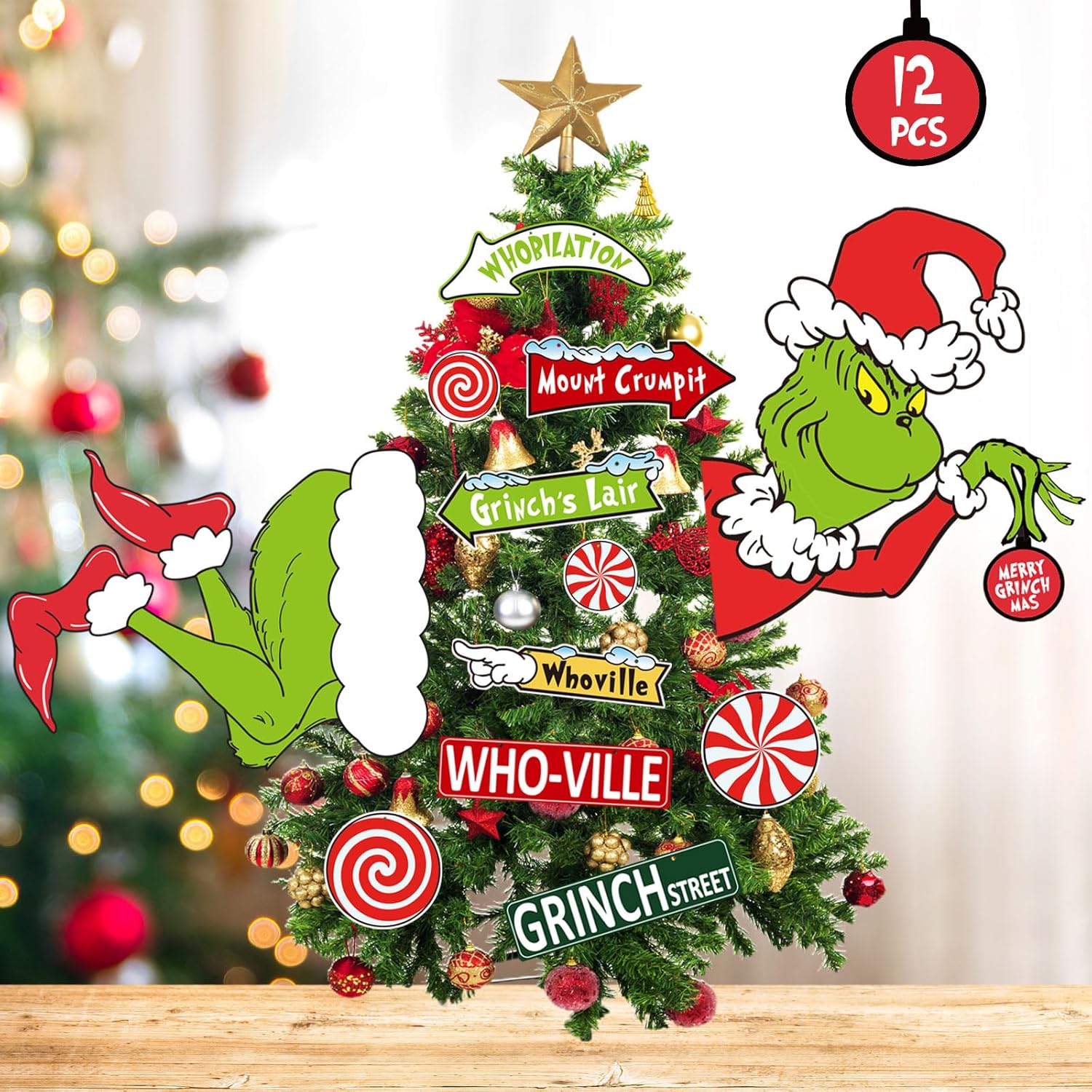Tree Toppers - 12PCS Grinchs Christmas Decorations,Grinchmas Tree Topper, Whoville Christmas Décor for Christmas Tree