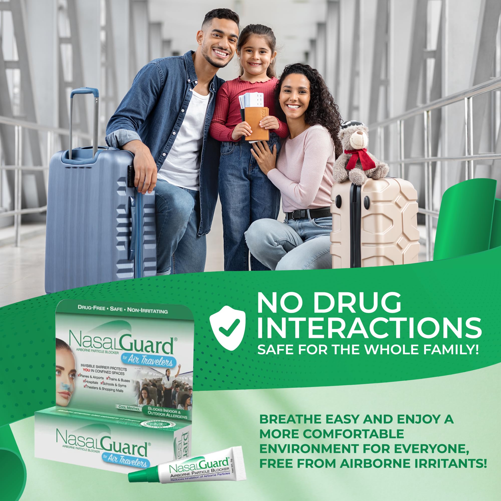 Airborne Particle Blocker Nasal Gel for Air Travelers - Drug-Free, Non-irritating, Non-drowsy, Airplane Travel Approved (Cool Menthol) - Over 150 Applications Per Tube (0.1 oz, Pack of 1)