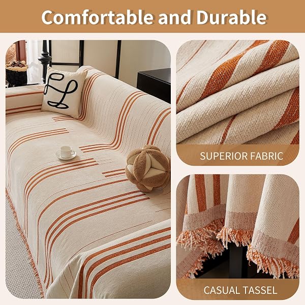 AKPGQ BOHO COUCH COVERS FOR SOFA WASHABLE SOFA COVERS FOR 3 CUSHION COUCH SOFT NON SLIP COUCH COVERS FOR SECTIONAL SOFA DOG PET FURNITURE PROTECTOR﻿ (ORANGE, 91″*134″)