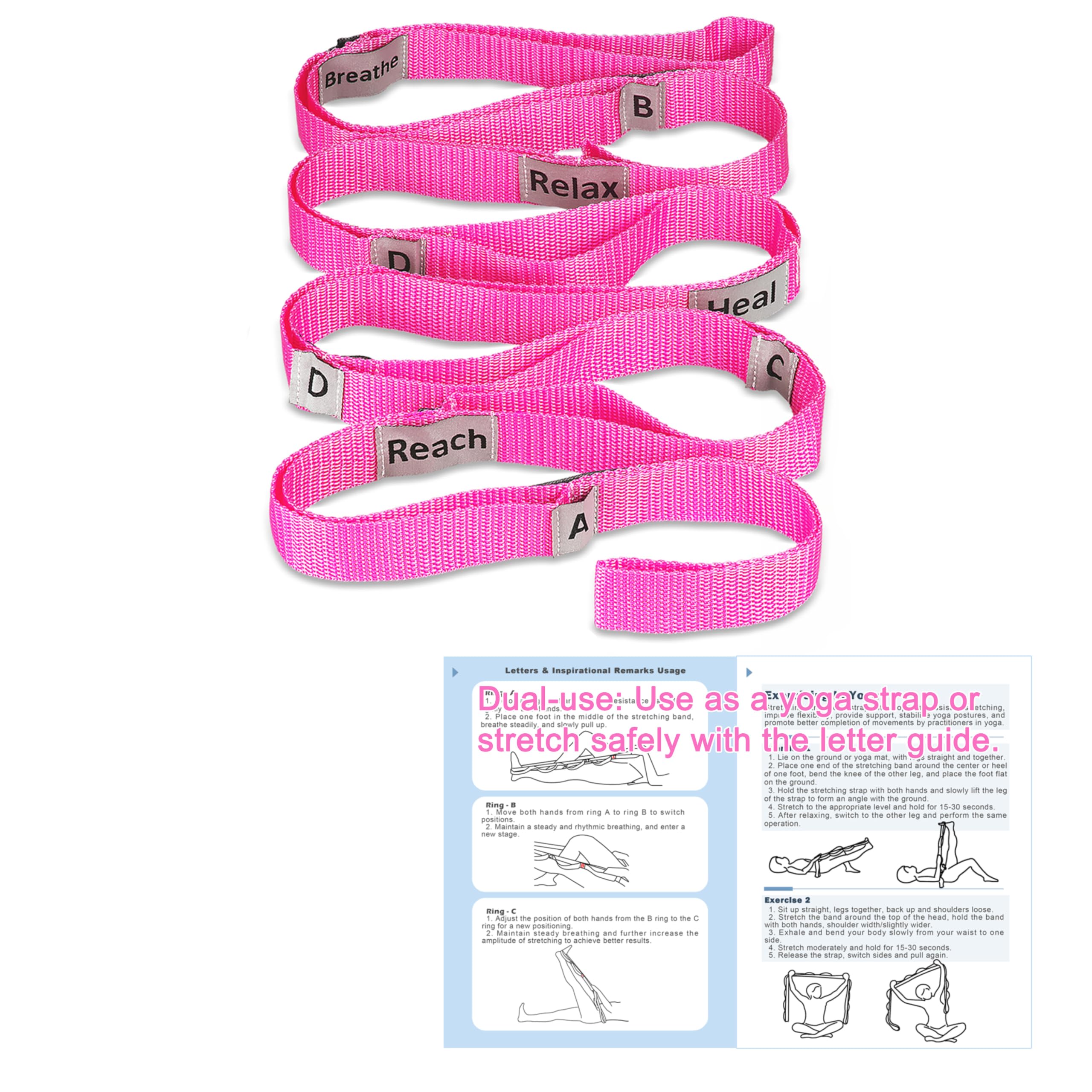 LXLOVESM Stretching Strap Yoga Strap with 10 Loops, Non-Elastic Stretch Band for Physical Therapy, Flexibility, Exercise, Pilates, Dance & Gymnastics Workout (Pink)