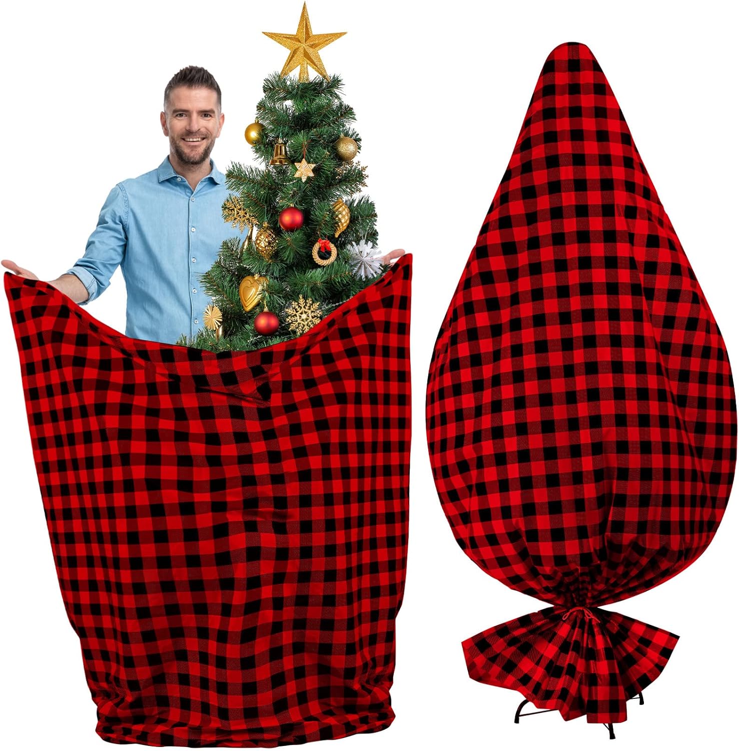 Holiday Décor Storage - Large Christmas Tree Storage Bag Jumbo Christmas Tree Removal and Disposal Bag Plastic Bag Waterproof Xmas Tree Cover Upright for Xmas Tree Ornament (Red and Black,9 ft)