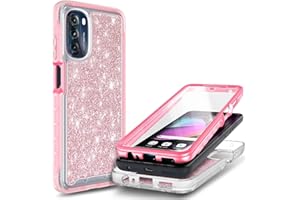 NZND Designed for Motorola Moto G 5G (2022) Phone Case with [Built-in Screen Protector] Full-Body Protective Shockproof Rugged Bumper Cover Case (Glitter Rose Gold)