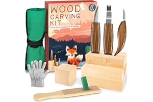 Wood Carving Kit, Whittling Kit for Beginners 17PCS Wood Carving Tools with 3PCS Whittling Knife 9PCS Basswood Blocks & Glove