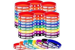 Wehhbtye 48PCS Happy 100th Day Wristbands-Colorful 100th Day of School Silicone Bracelets,Student Rubber Bracelets for Kids Children School Party Gift Favors Supplies
