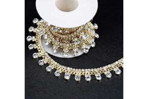 JEGOYER 1 Yard Tassel Rhinestone Trim, Fringe Crystal Golden Close Chain, Diamond Rhinestone Banding Applique for DIY Decoration and Bridal Embellishments, Ideal for Wedding Party