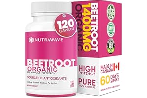 Nutrawave Organic Beetroot Capsules 1400mg – High Potency Nitric Oxide Booster for Energy, Heart & Brain Health – 120 Vegan, 
