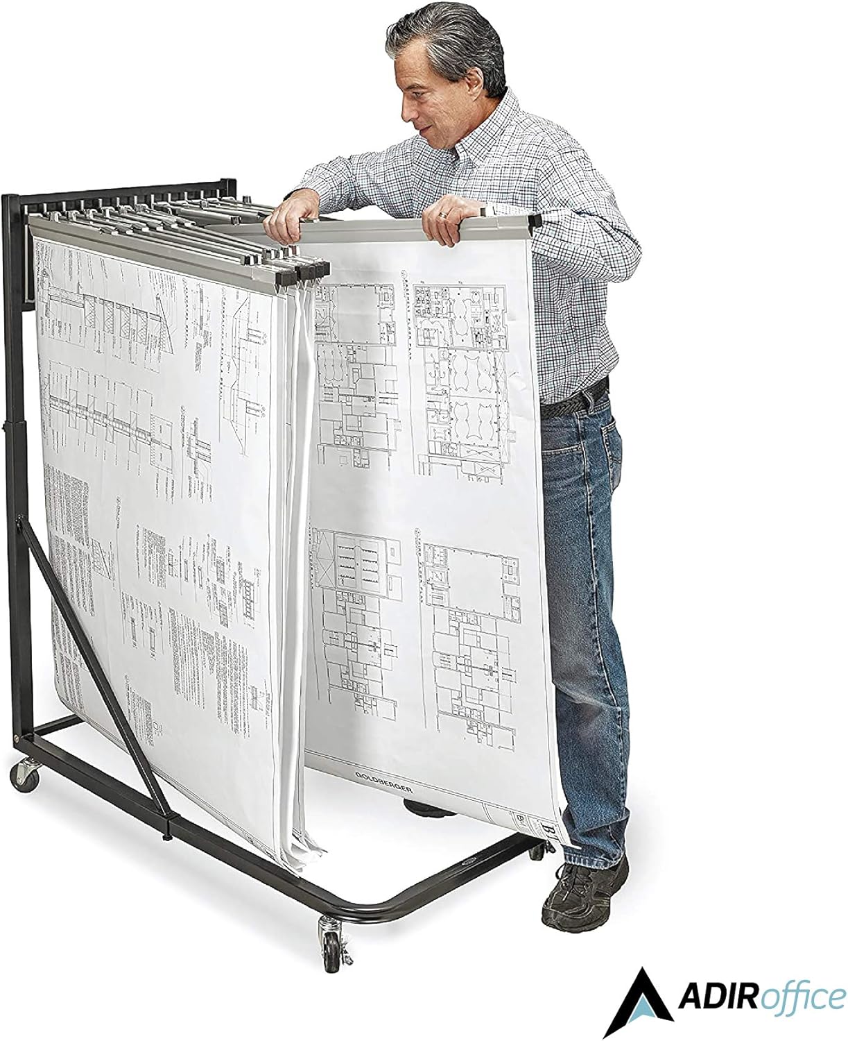 Adir Corp. Mobile Blueprint Storage - Vertical Poster Display Rack and Plans Holder - File Organizer Stand for Home, Office (Black) : Office Products