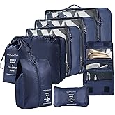 8 Set Compression Packing Cubes for Travel Essentials,Suitcase Organizer Bags, Carry-On Luggage Accessories with Laundry & Toiletry Bag, Road Trip & Camp Gifts for Men and women(navy)